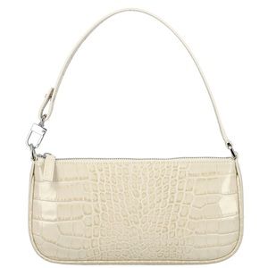 By Far Rachel Zip Up Mini Shoulder Bag in Cream Croc Leather